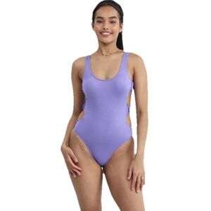 NWT No Boundaries Cheeky Cut Out Lavender One Piece Swimsuit Size Large